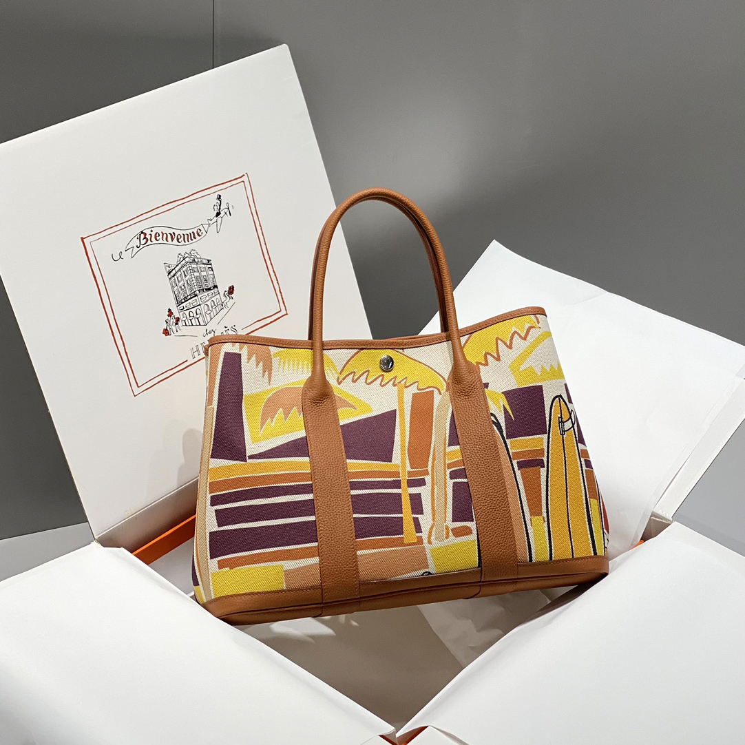 Hermes painted graffiti French fjord imported original cowhide wax thread sewing master craft painted canvas 36*30cm